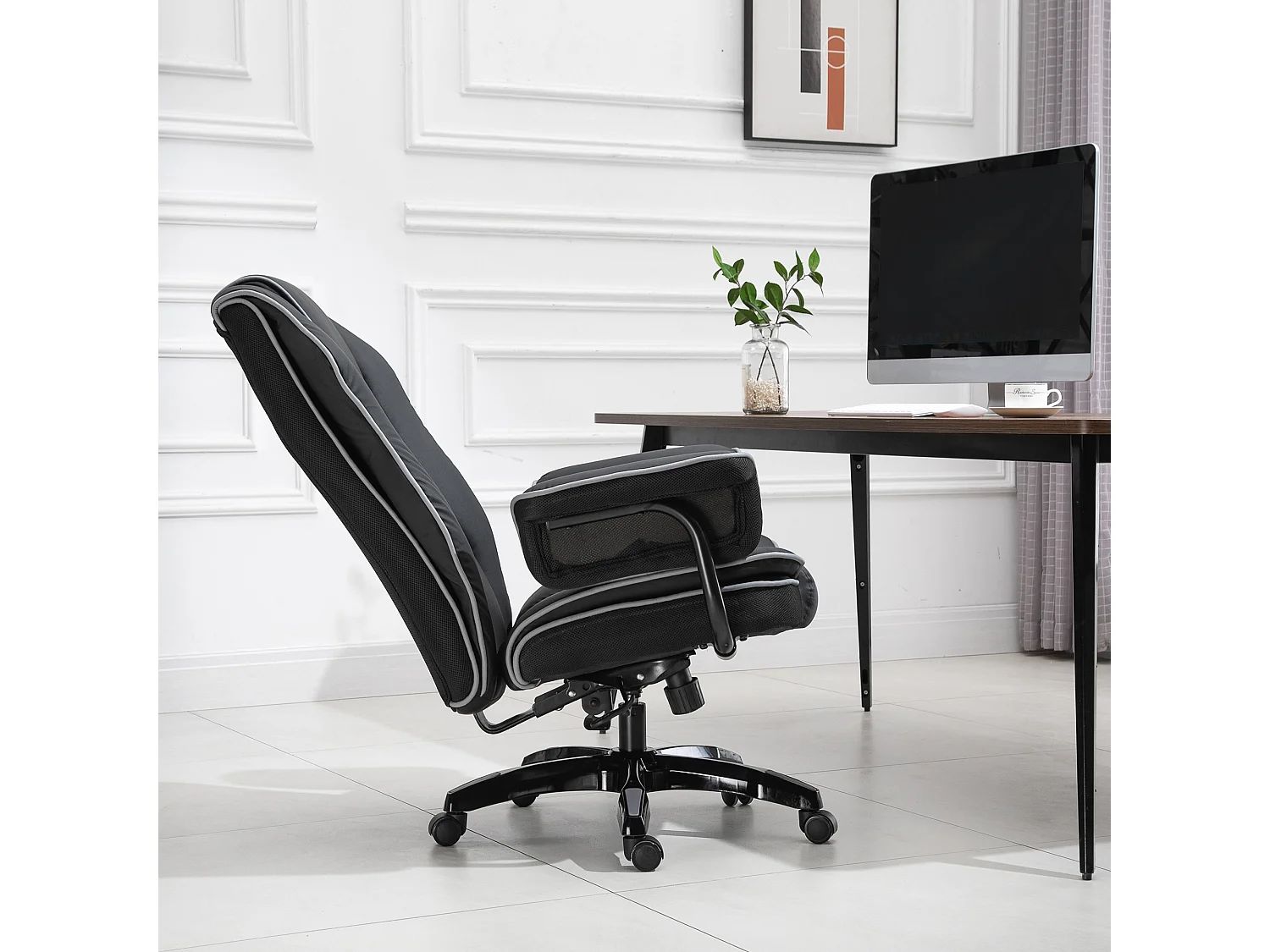 Fauteuil de bureau gamer ergonomique grand confort - 76L x 80l x 118-124H cm - noir