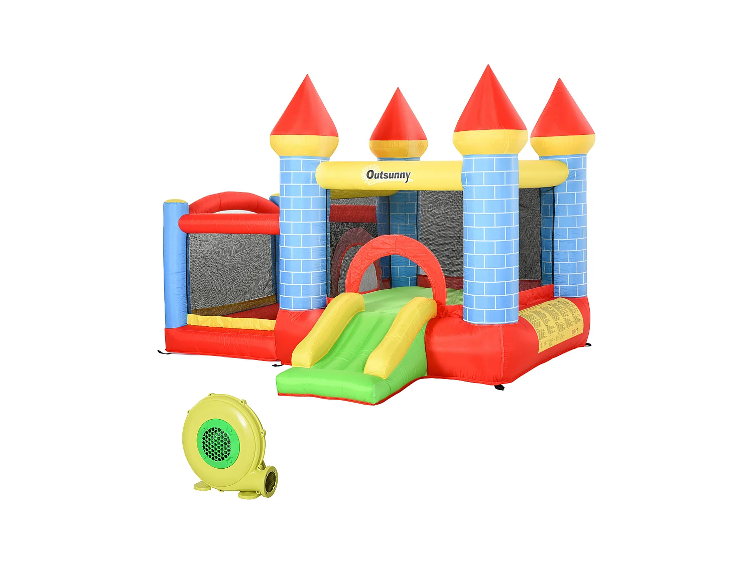 Château gonflable enfant - toboggan, trampoline, piscine, panier - gonfleur, sac de transport inclus - dim. 2,8L x 2,6l x 2,1H m - polyester multicolore
