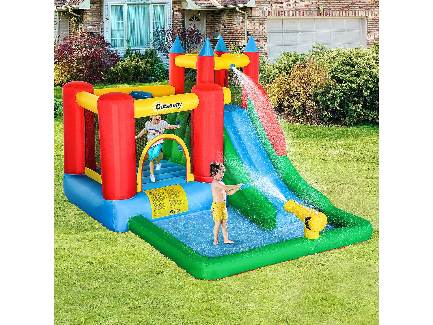 Château gonflable enfant - toboggan, trampoline, piscine, mur d'escalade - gonfleur, sac de transport inclus - dim. 3,3L x 2,45l x 2,15H m - polyester multicolore