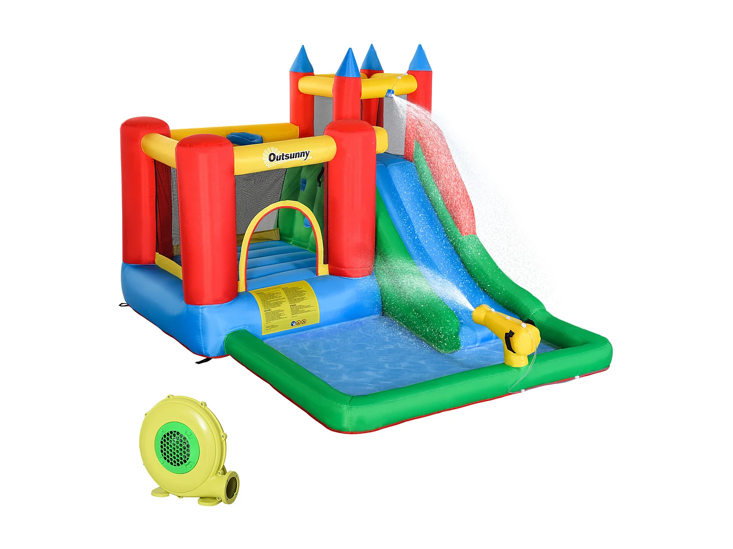 Château gonflable enfant - toboggan, trampoline, piscine, mur d'escalade - gonfleur, sac de transport inclus - dim. 3,3L x 2,45l x 2,15H m - polyester multicolore