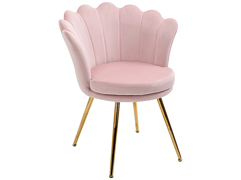 Chaise coquillage chaise design pieds métal dorés effilés velours rose poudré