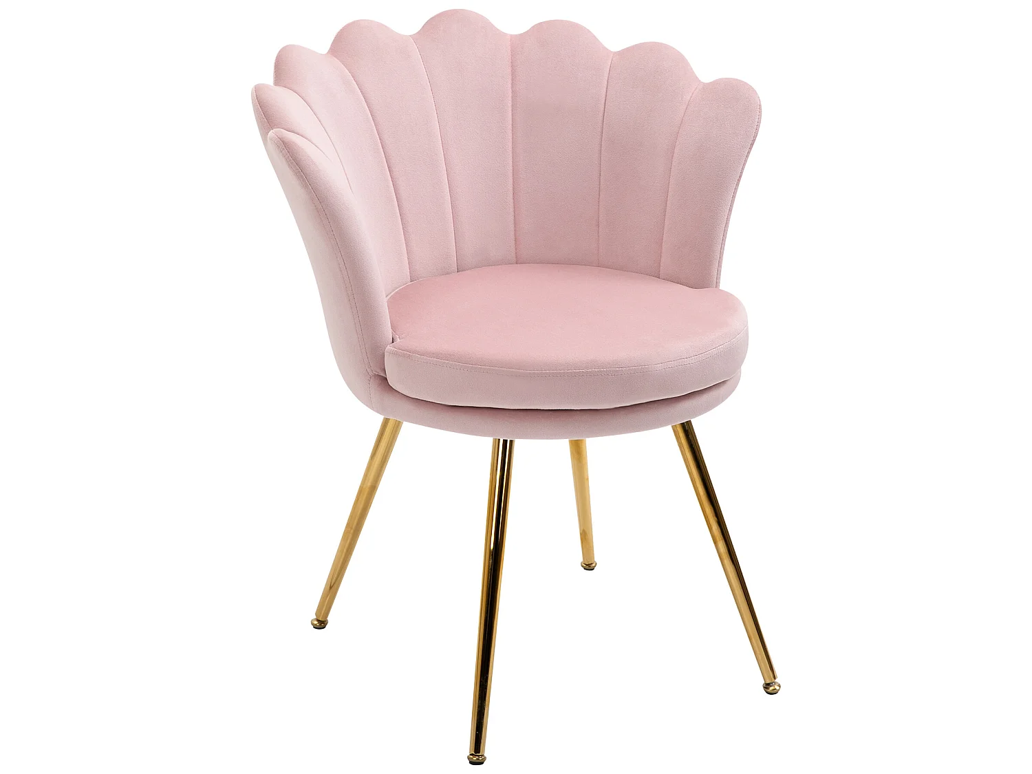 Chaise coquillage chaise design pieds métal dorés effilés velours rose poudré