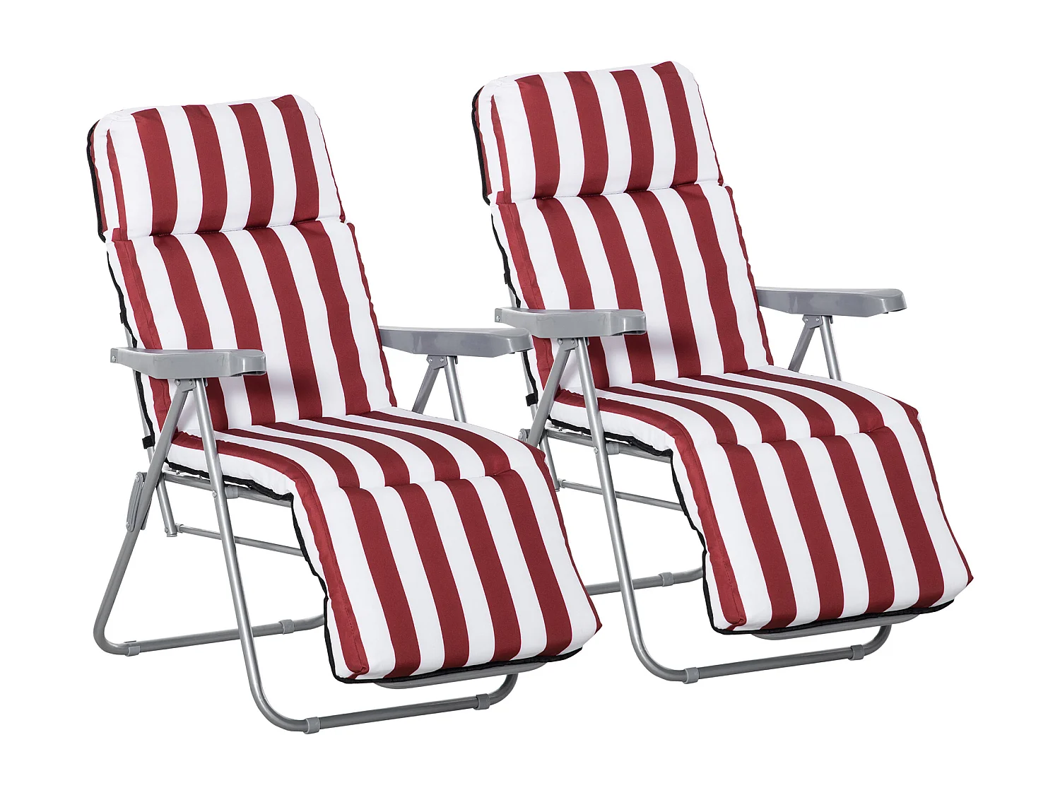 Lot de 2 chaises longues bains de soleil ajustables pliables transat lit de jardin en acier rouge + blanc