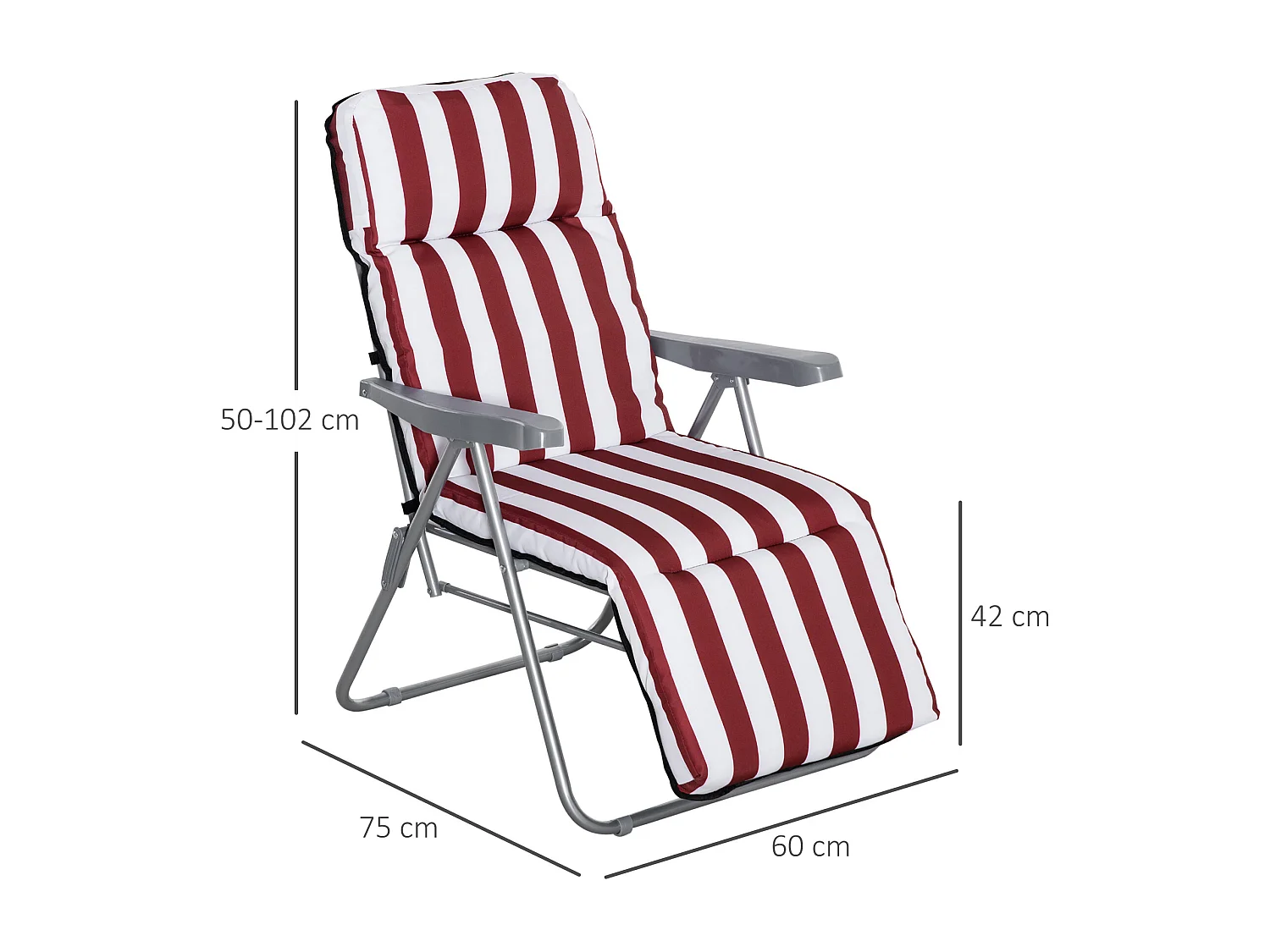 Lot de 2 chaises longues bains de soleil ajustables pliables transat lit de jardin en acier rouge + blanc