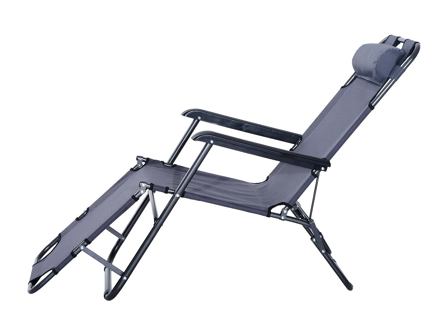 Chaise longue pliable bain de soleil transat de relaxation dossier inclinable avec repose-pied polyester oxford gris