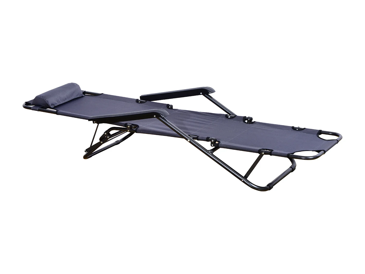 Chaise longue pliable bain de soleil transat de relaxation dossier inclinable avec repose-pied polyester oxford gris
