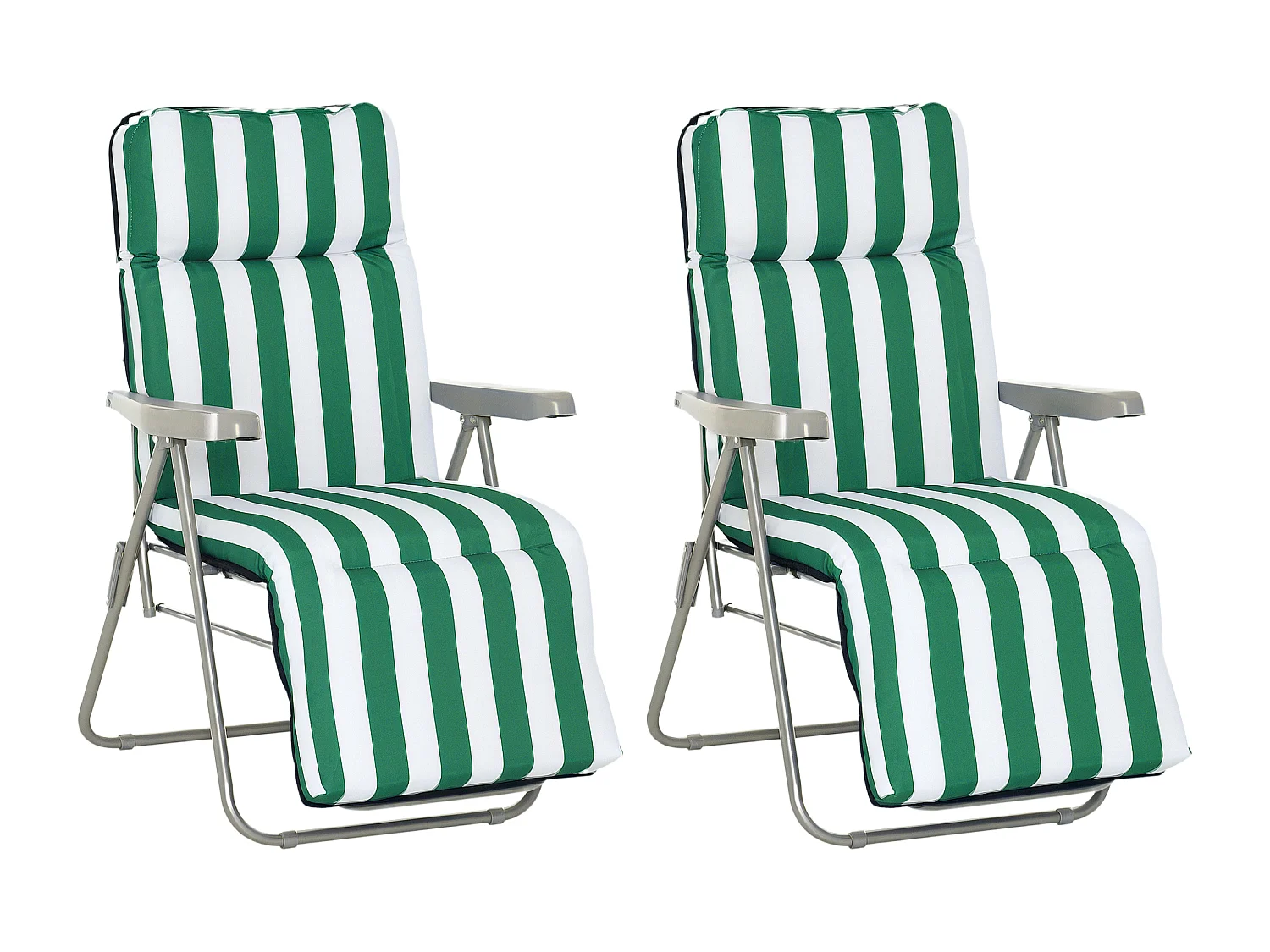 Lot de 2 chaise longue bain de soleil adjustable pliable transat lit de jardin en acier vert + blanc