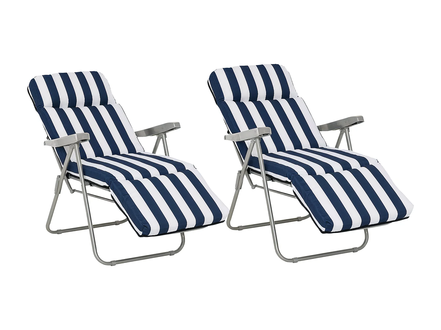 Lot de 2 chaise longue bain de soleil adjustable pliable transat lit de jardin en acier bleu + blanc