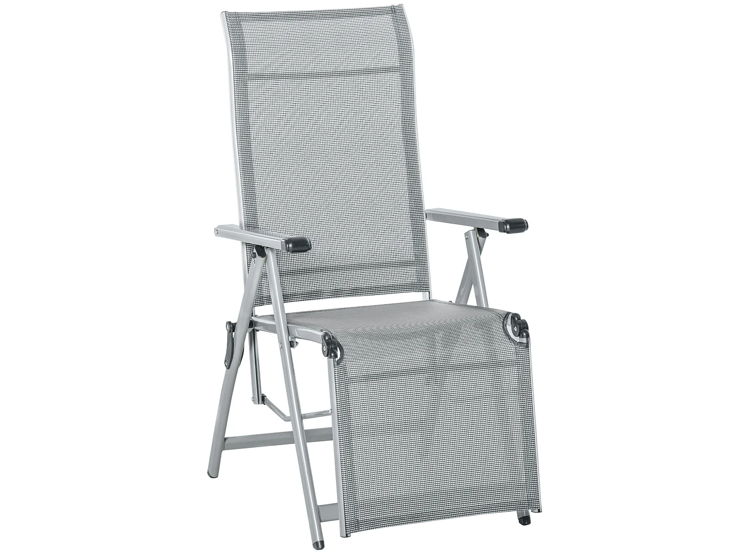 Chaise longue pliable dossier & repose-pied réglable multi-positions métal époxy textilène gris