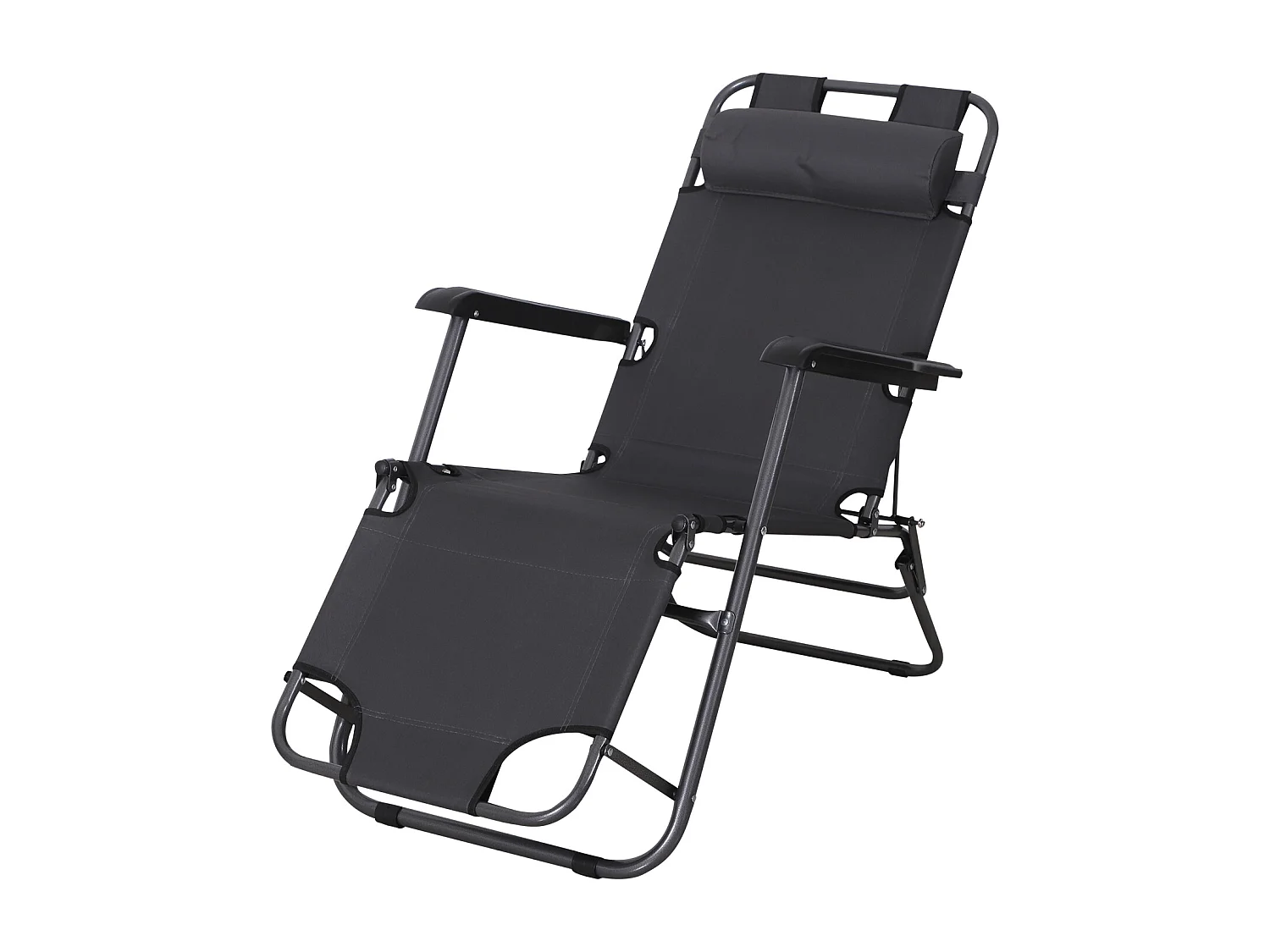 Chaise longue inclinable transat bain de soleil 2 en 1 pliant têtière amovible charge max. 136 Kg toile oxford facile d'entretien gris