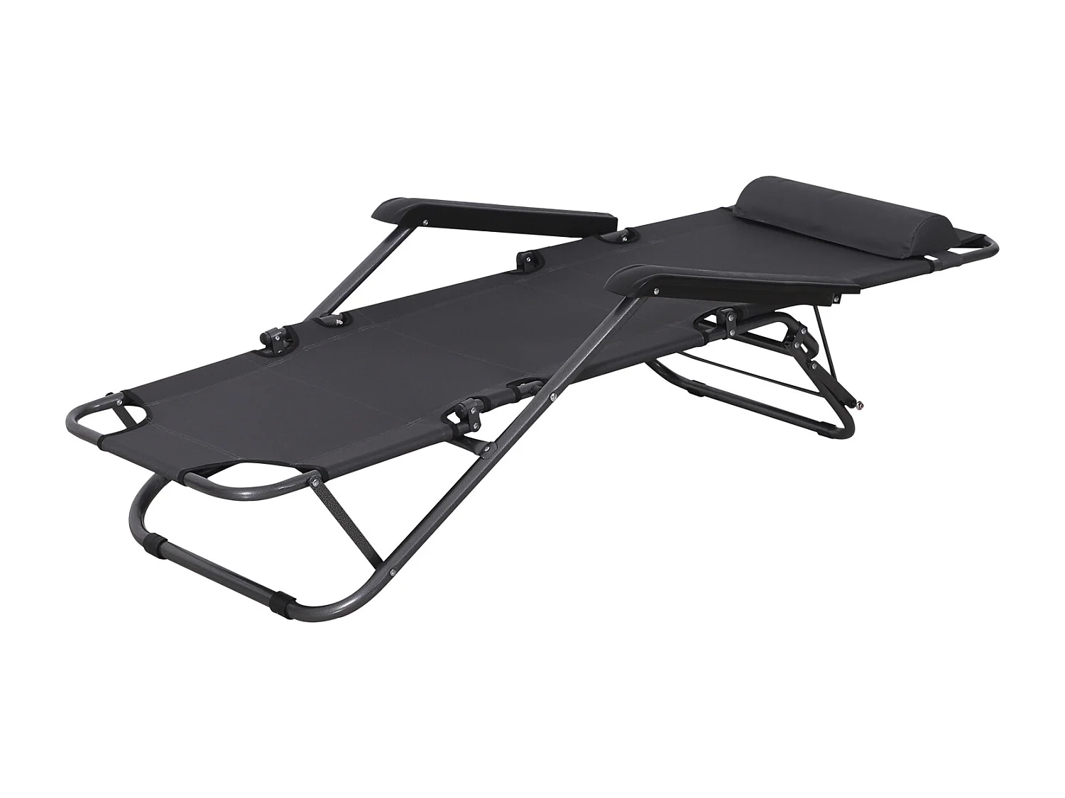 Chaise longue inclinable transat bain de soleil 2 en 1 pliant têtière amovible charge max. 136 Kg toile oxford facile d'entretien gris