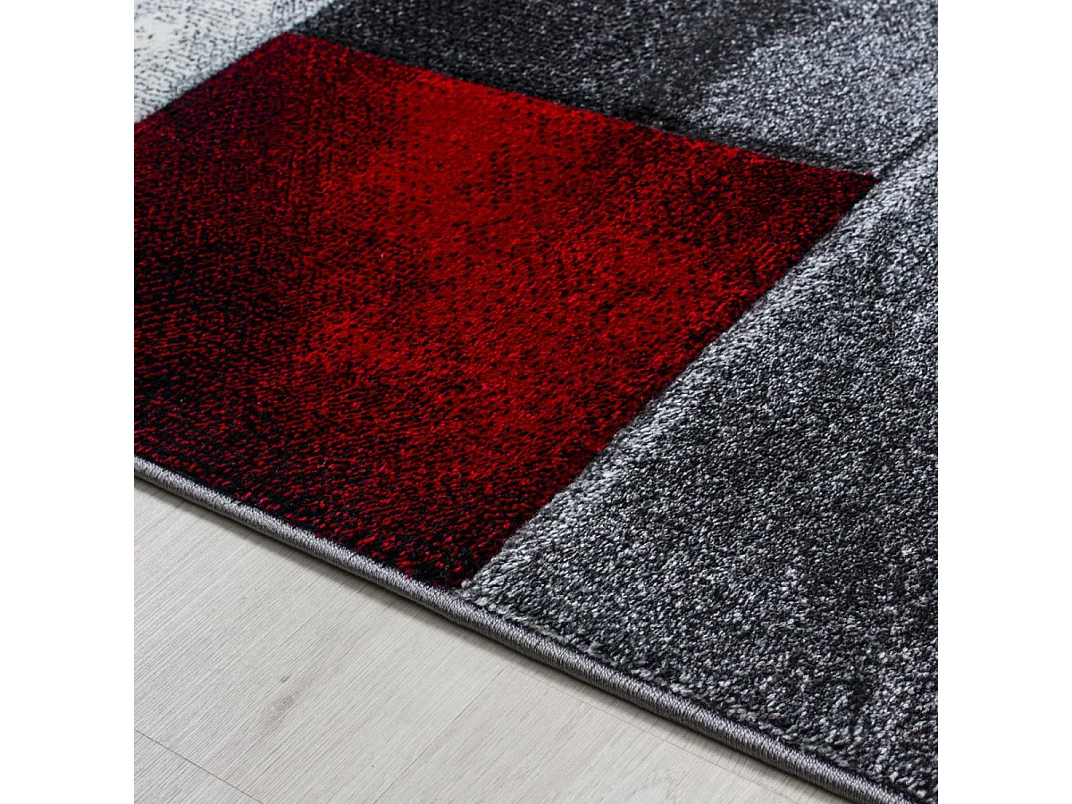 tapis entrée 80x150 tissé rouge et gris clair rectangle motif géométrique