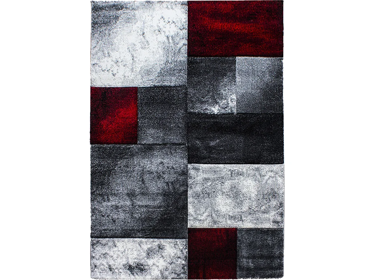 tapis entrée 80x150 tissé rouge et gris clair rectangle motif géométrique