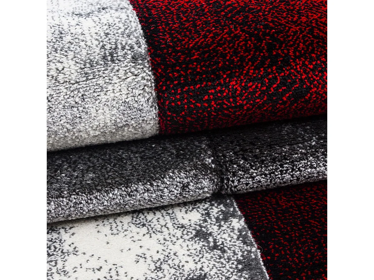 tapis entrée 80x150 tissé rouge et gris clair rectangle motif géométrique