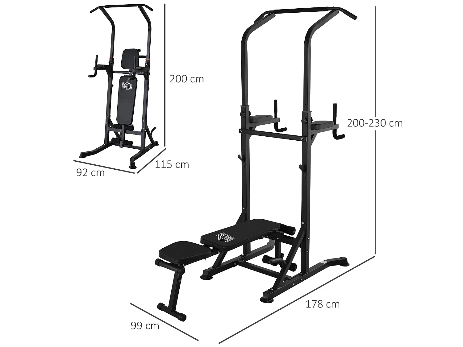 Station de musculation Fitness entrainement complet - barre de traction, à dips, banc de musculation pliable, poignées push-up  - acier noir