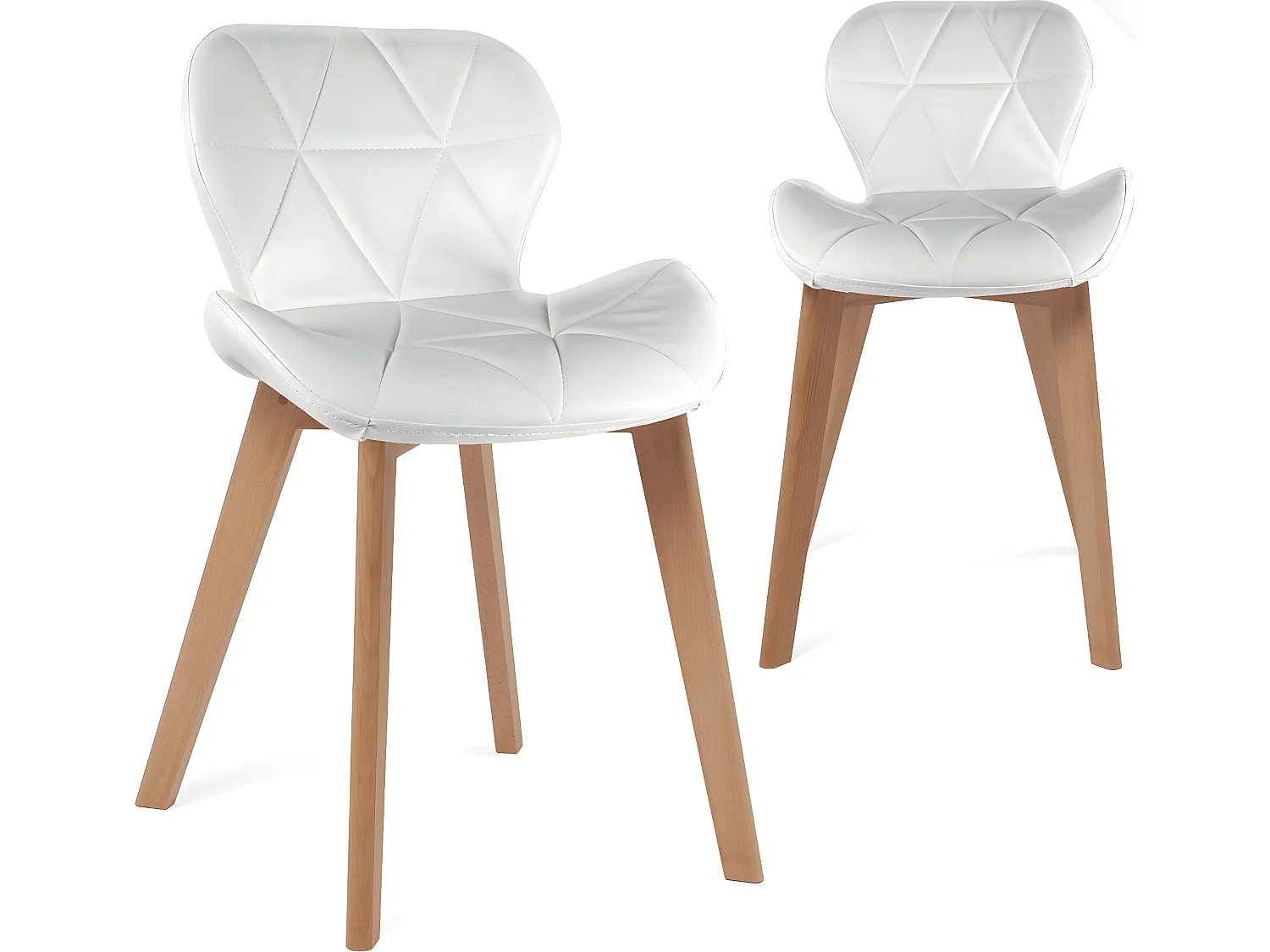Juego de 2 sillas escandinavas para comedor o sala de estar, asiento acolchado de cuero sintético acolchado, patas de madera de haya clara FATI (blanco)