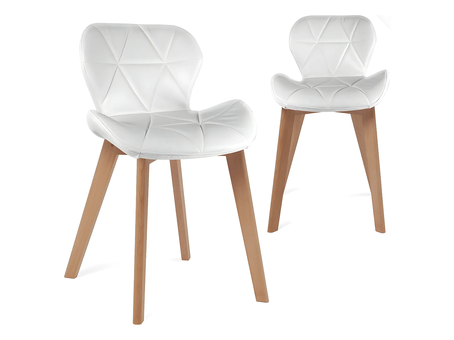 Lot 2 chaises scandinaves simili cuir matelassé rembourré pieds bois clair FATI (blanc)