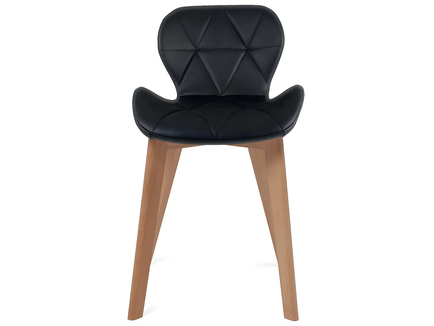 Lote de 2 sillas escandinavas para salón y comedor, asiento acolchado de cuero sintético acolchado, patas de madera de haya clara FATI (negro)