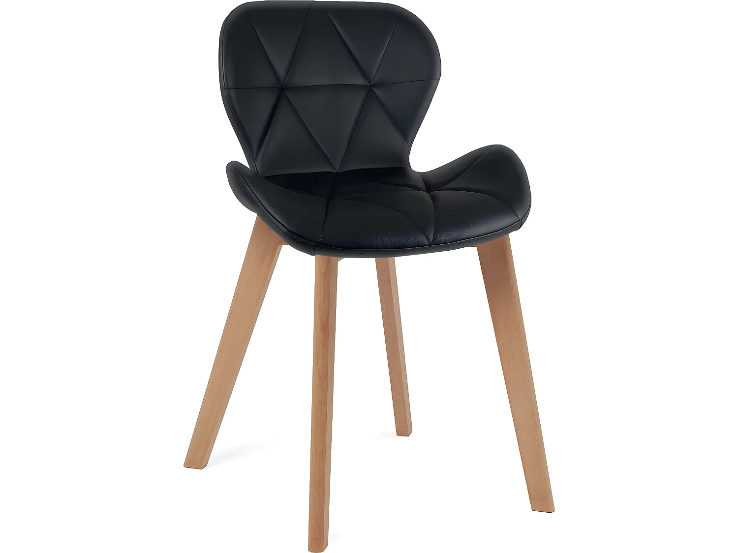 Lote de 2 sillas escandinavas para salón y comedor, asiento acolchado de cuero sintético acolchado, patas de madera de haya clara FATI (negro)