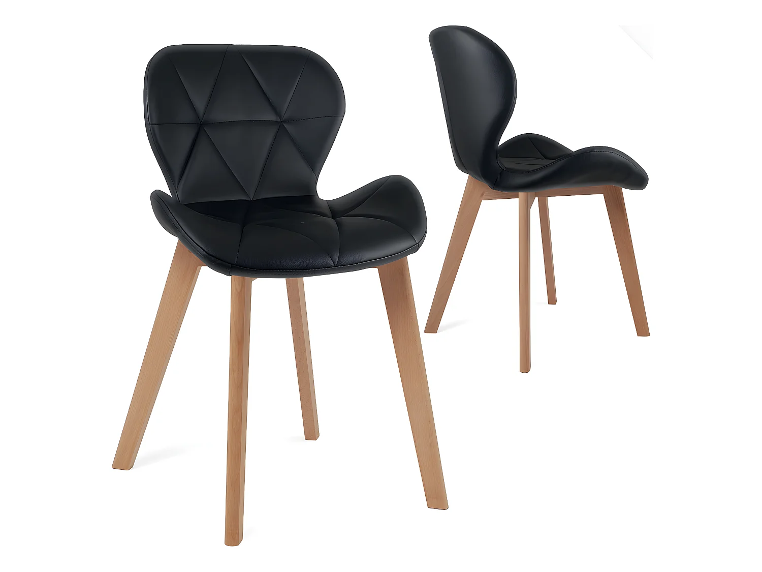 Lot 2 chaises scandinaves simili cuir matelassé rembourré pieds bois clair FATI (noir)