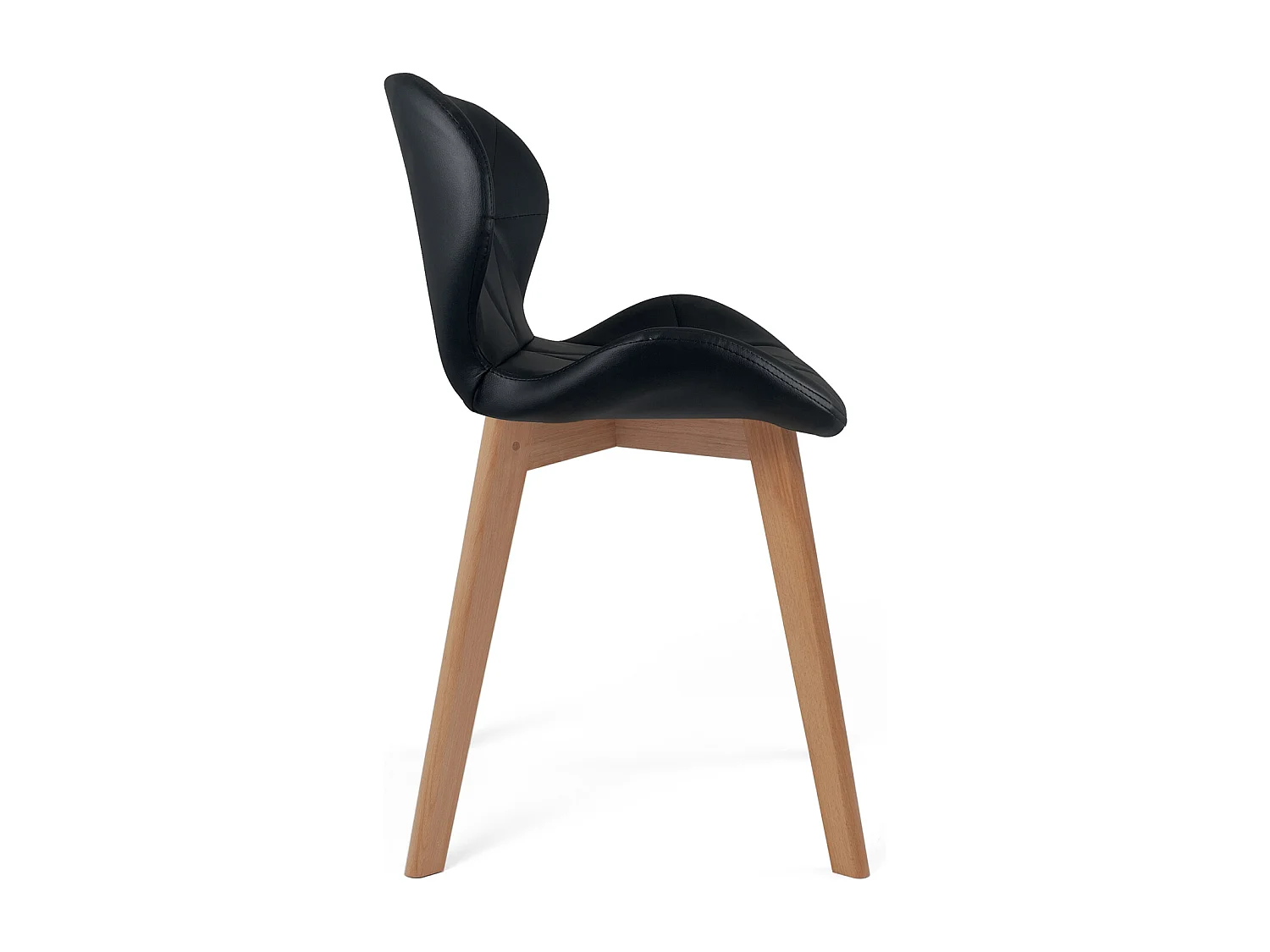 Juego de 4 sillas escandinavas de diseño para salón o comedor, asiento de cuero sintético acolchado, patas de madera de haya clara FATI (negro)