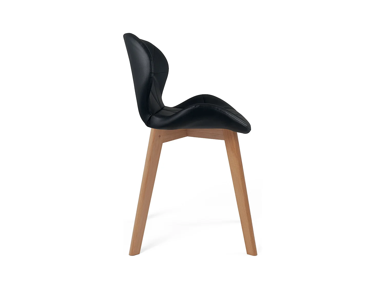 Lot 4 chaises scandinaves simili cuir matelassé rembourré pieds bois clair FATI (noir)