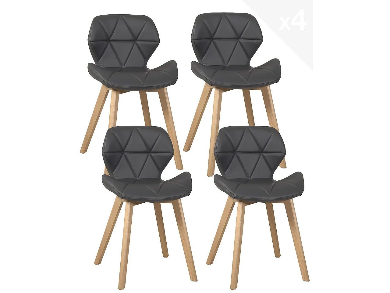 Set van 4 Scandinavische stoelen simili leder gequilt gevoerd lichte houten poten FATI (grijs)