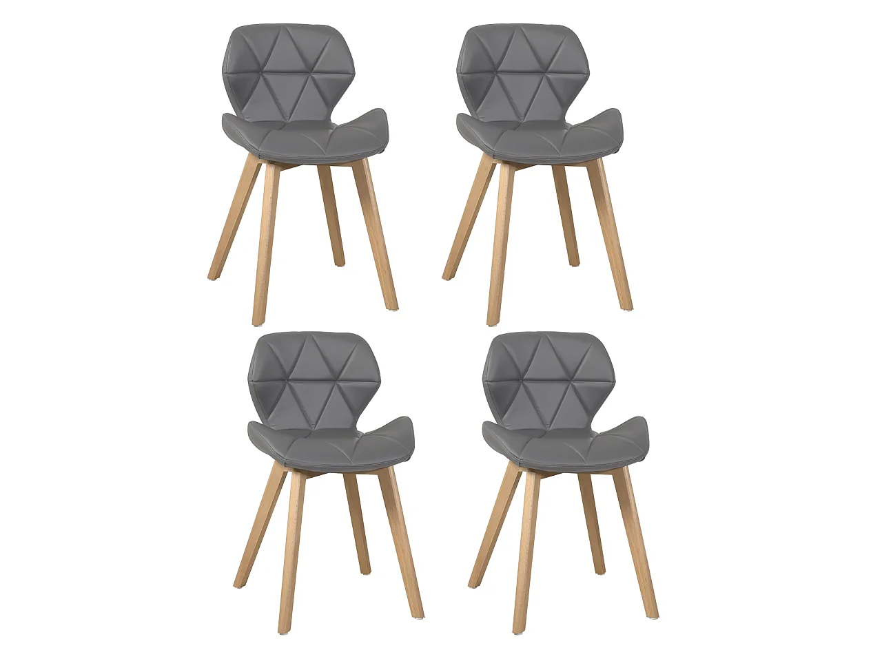Lot 4 chaises scandinaves simili cuir matelassé rembourré pieds bois clair FATI (gris)