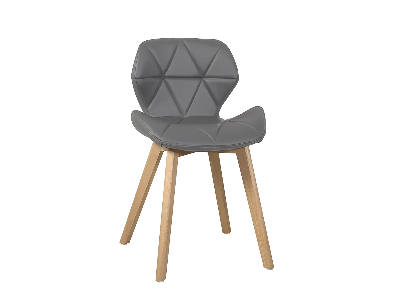 Lot 4 chaises scandinaves simili cuir matelassé rembourré pieds bois clair FATI (gris)