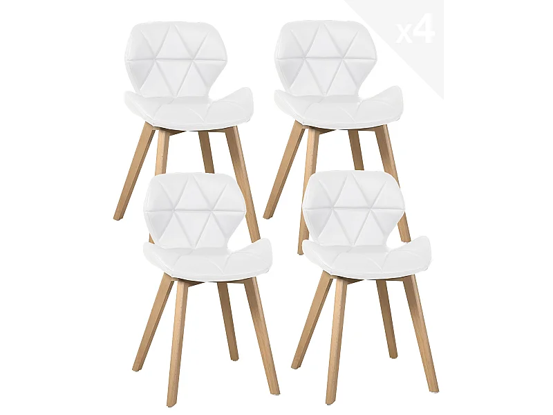Set van 4 Scandinavische stoelen simili leder gequilt gevoerd lichte houten poten FATI (wit)