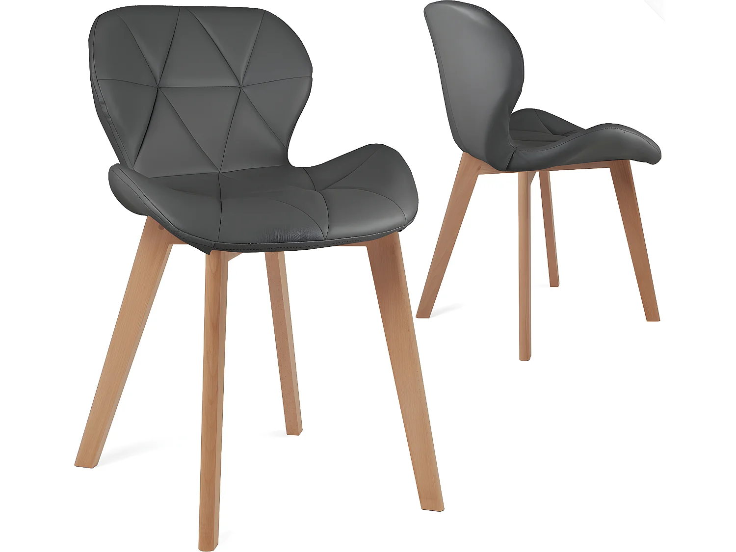 Lot 2 chaises scandinaves simili cuir matelassé rembourré pieds bois clair FATI (gris)
