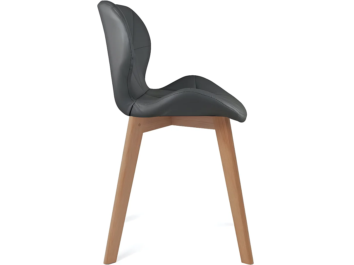 Lot 2 chaises scandinaves simili cuir matelassé rembourré pieds bois clair FATI (gris)