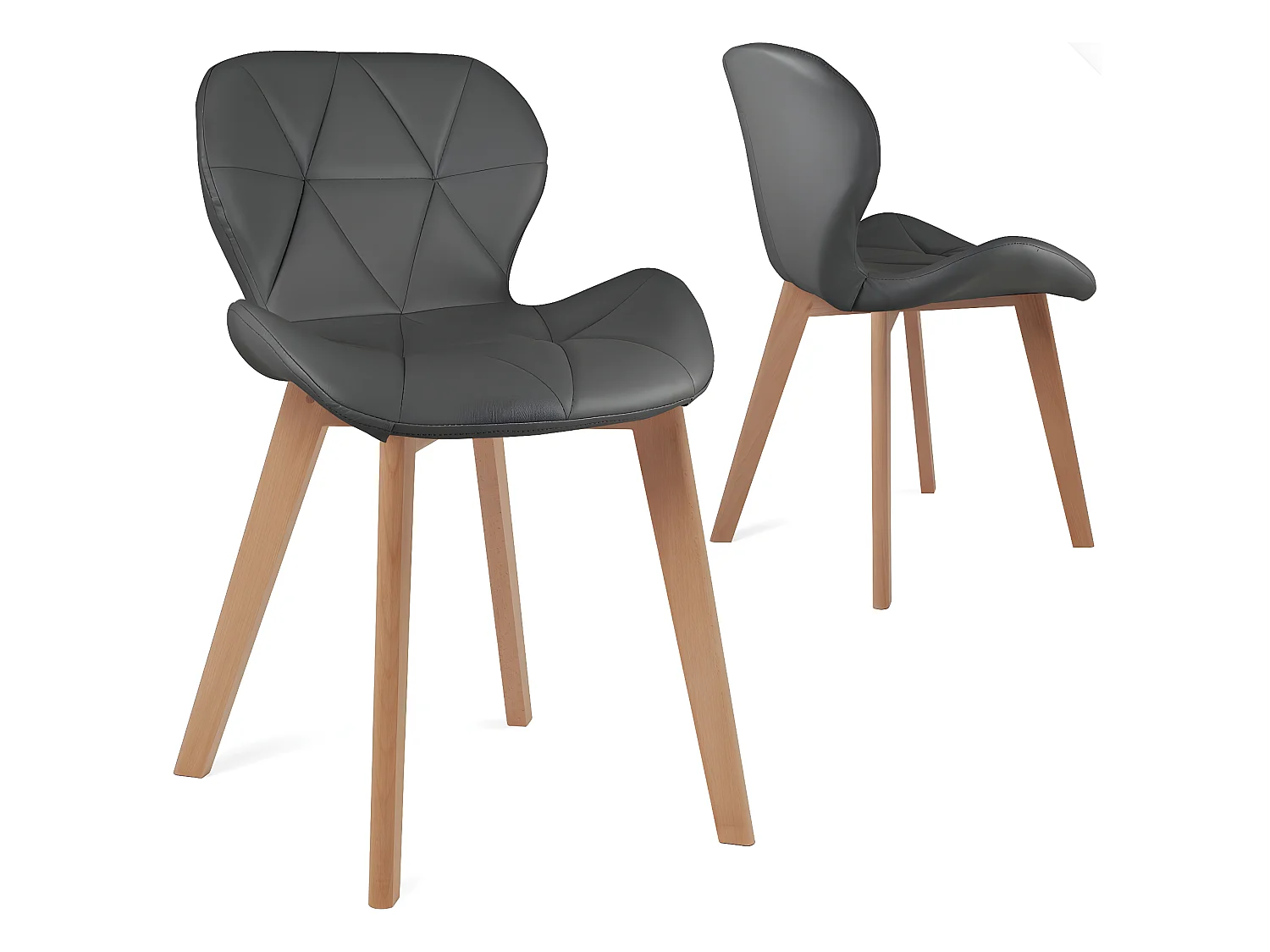 Lot 2 chaises scandinaves simili cuir matelassé rembourré pieds bois clair FATI (gris)