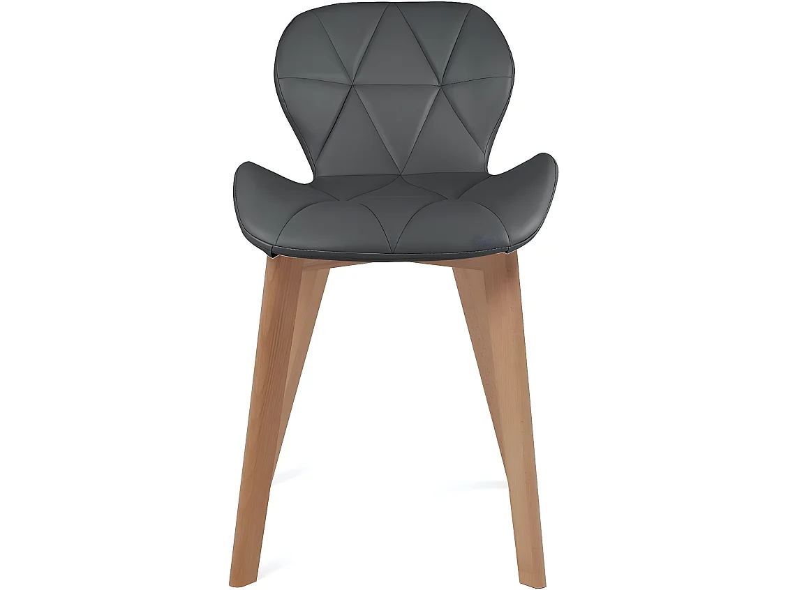 Lot 2 chaises scandinaves simili cuir matelassé rembourré pieds bois clair FATI (gris)