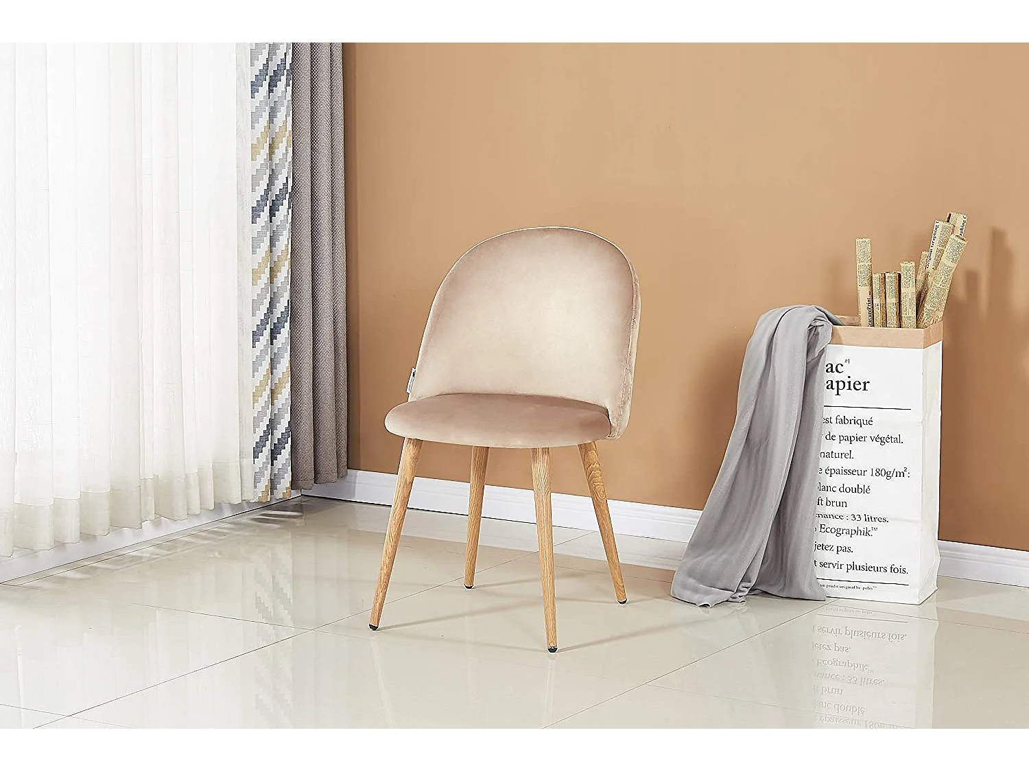 LUCIA - Chaise en Velours - Inspiration Scandinave - Beige