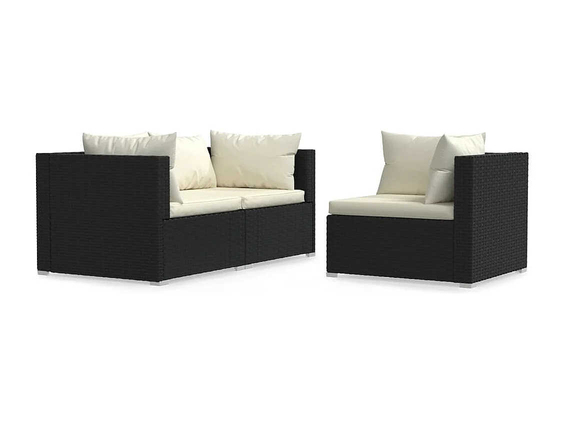 3-tlg. Garten-Sitzgruppe | Garten-Lounge-Set mit Auflagen Schwarz Poly Rattan -GKD122246