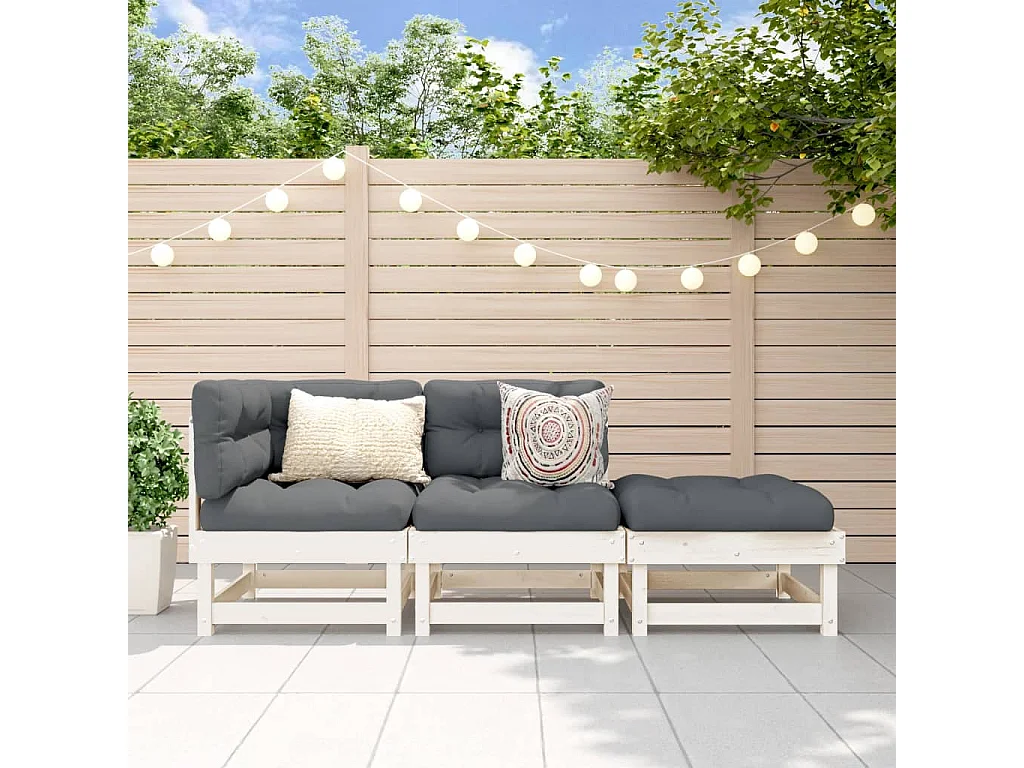 3-tlg. Garten-Sitzgruppe: Sofa + Tisch | Garten-Lounge-Set Weiß Massivholz Kiefer -GKD907835