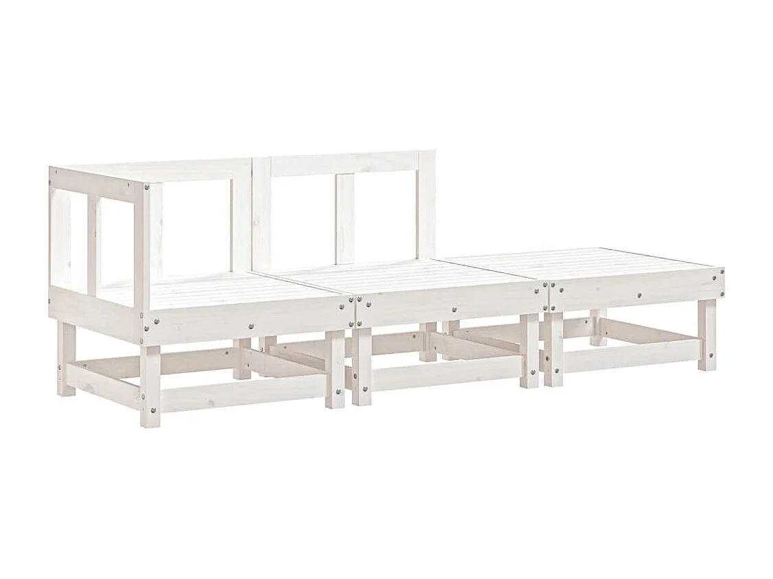 3-tlg. Garten-Sitzgruppe: Sofa + Tisch | Garten-Lounge-Set Weiß Massivholz Kiefer -GKD907835
