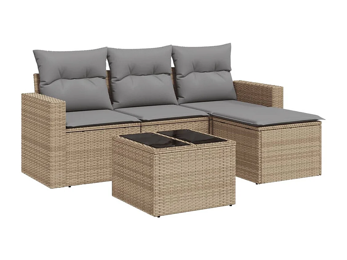 5-tlg. Garten-Sofagarnitur,Gartenmöbel-Set mit Kissen Beige Poly Rattan -gkd686056