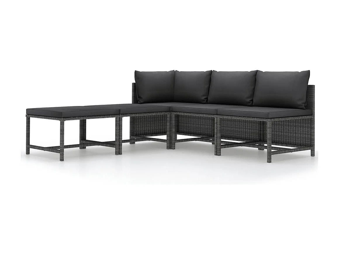 5-tlg. Garten-Sofagarnitur,Gartenmöbel-Set mit Auflagen Grau Poly Rattan -gkd144629
