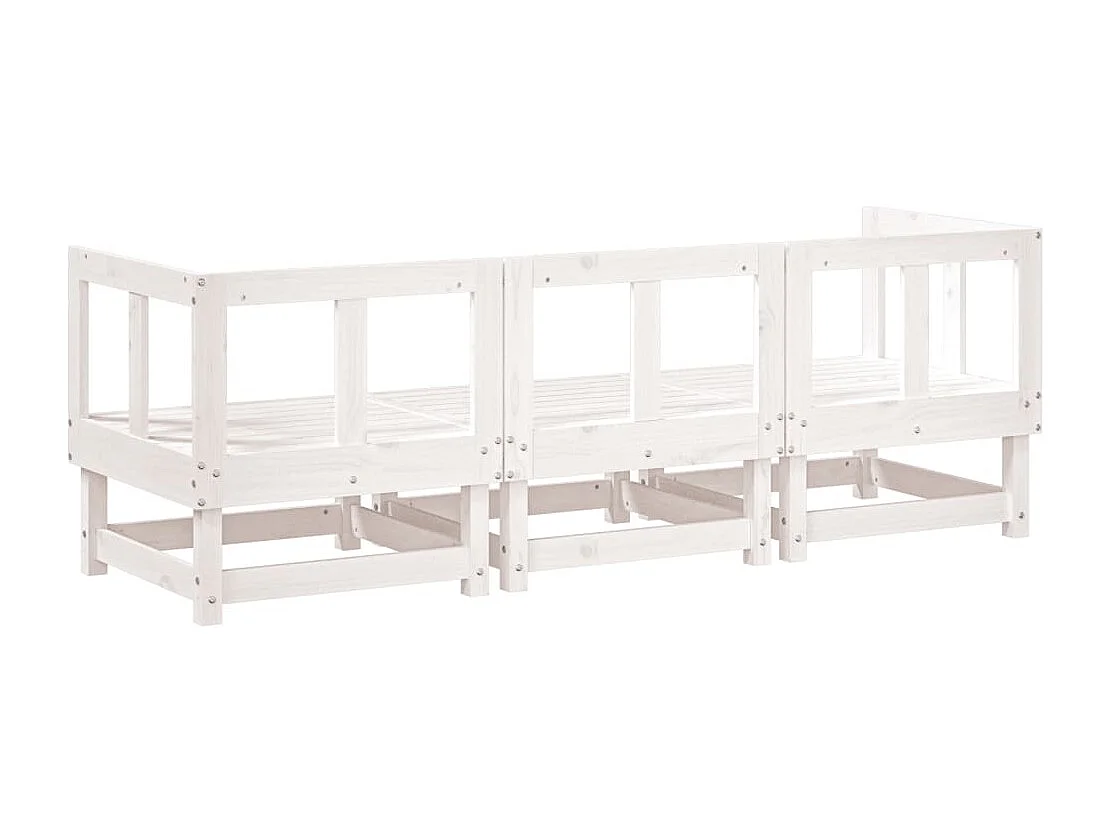 3-tlg. Garten-Sitzgruppe: Sofa + Tisch | Garten-Lounge-Set Weiß Massivholz Kiefer -GKD732400