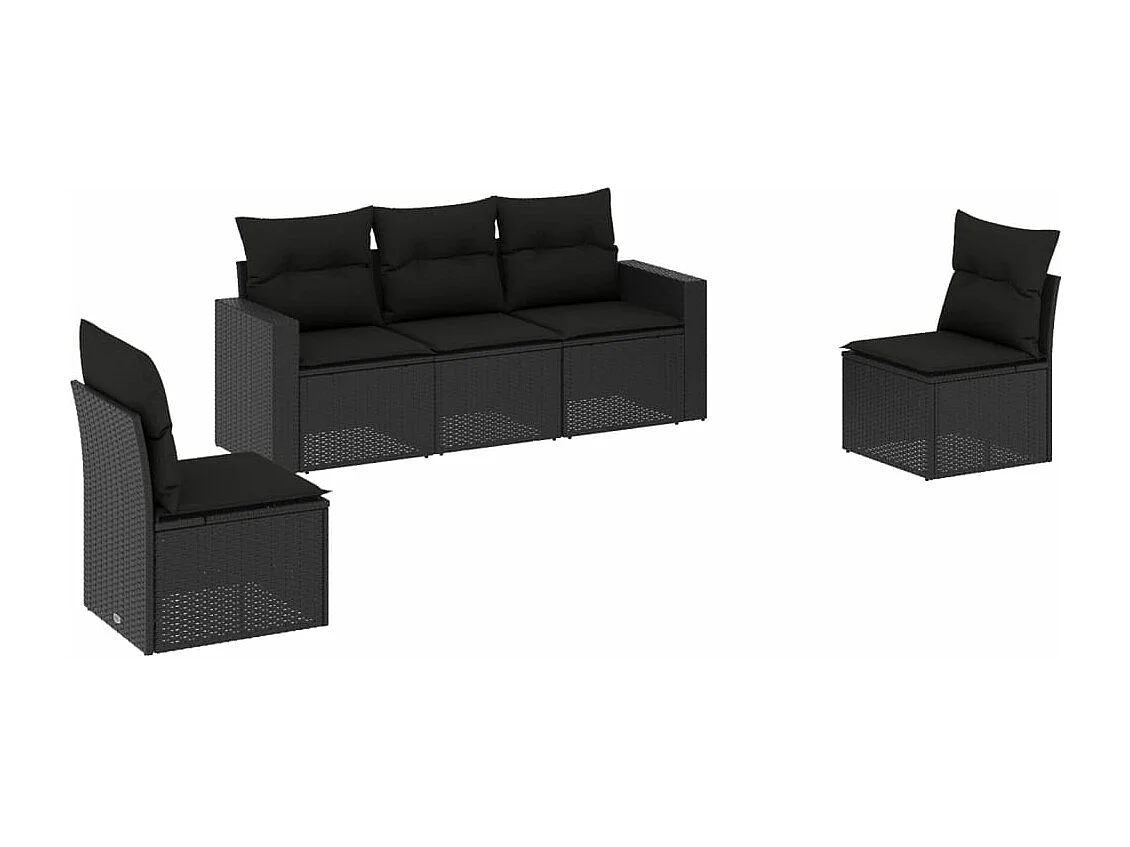 Salon de jardin 5 pcs avec coussins noir résine tressée BE78224