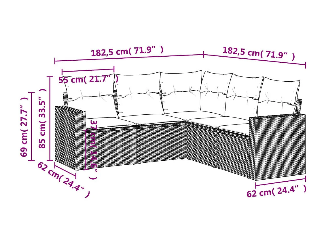 5-tlg. Garten-Sofagarnitur,Gartenmöbel-Set mit Kissen Schwarz Poly Rattan -gkd954918