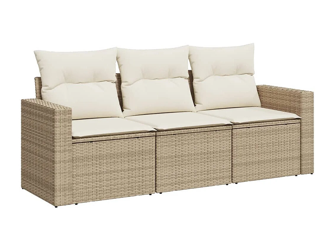 3-tlg. Garten-Sofagarnitur,Gartenmöbel-Set mit Kissen Beige Poly Rattan -gkd113728