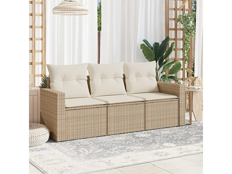 3-tlg. Garten-Sofagarnitur,Gartenmöbel-Set mit Kissen Beige Poly Rattan -gkd113728
