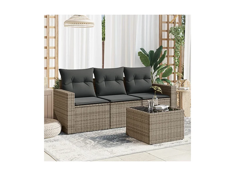 4-tlg. Garten-Sofagarnitur,Gartenmöbel-Set mit Kissen Grau Poly Rattan -gkd591267