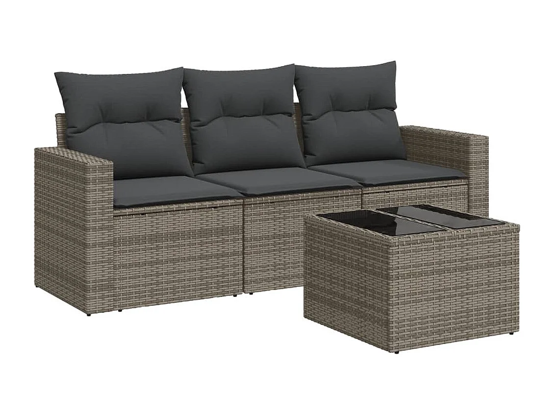 Salon de jardin 4 pcs avec coussins gris résine tressée BE28919