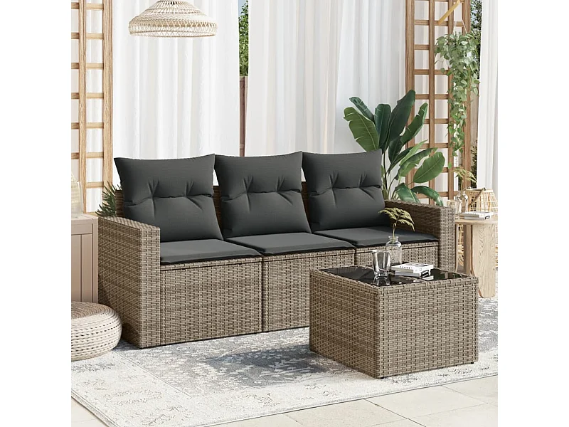 4-delige Loungeset met kussens poly rattan grijs NL58965
