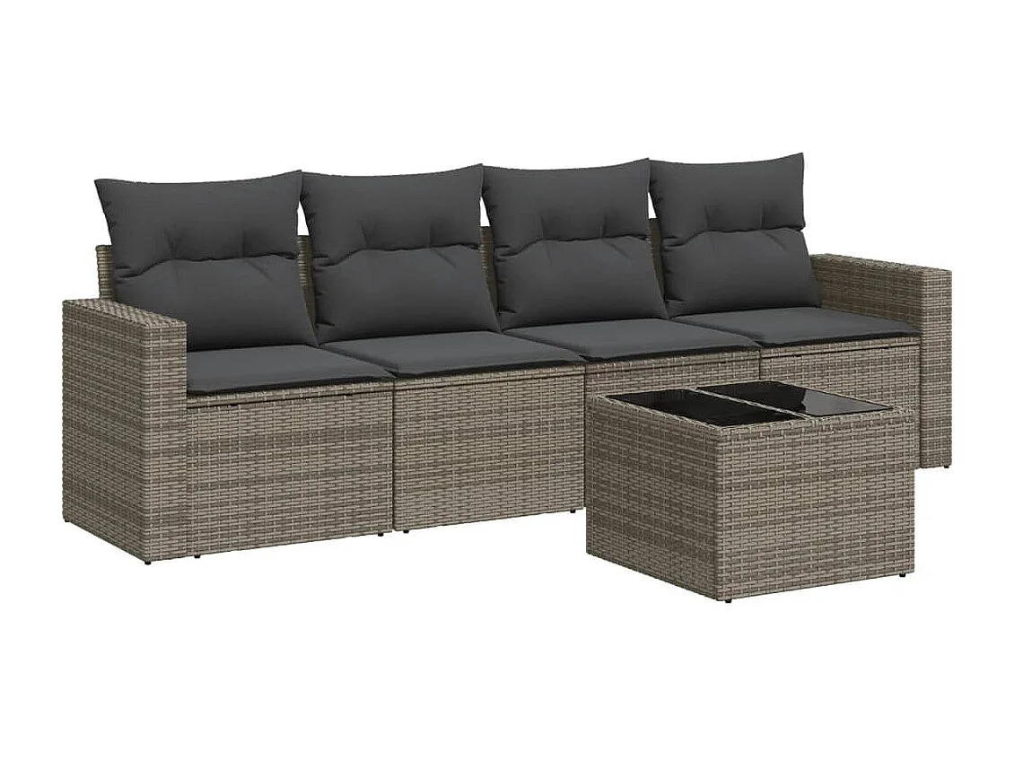 5-tlg. Garten-Sofagarnitur,Gartenmöbel-Set mit Kissen Grau Poly Rattan -gkd737922
