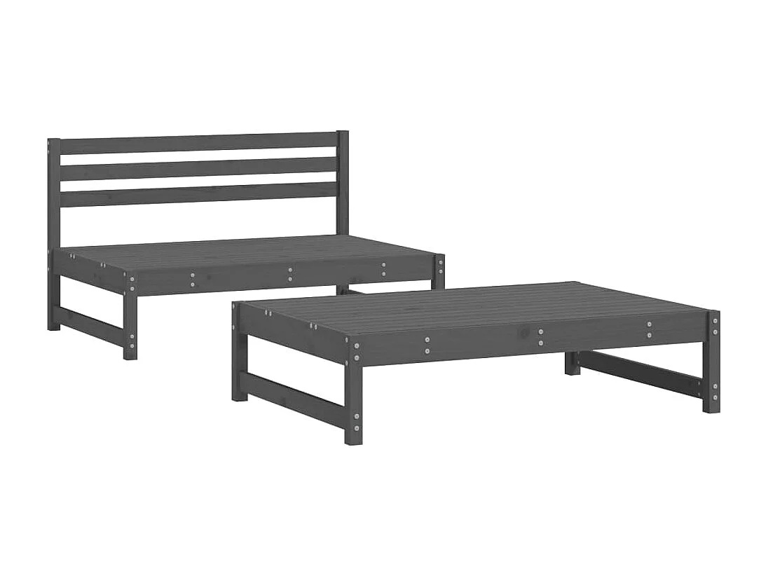 2-tlg. Garten-Sitzgruppe: Sofa + Tisch | Garten-Lounge-Set Grau Massivholz Kiefer -GKD448736